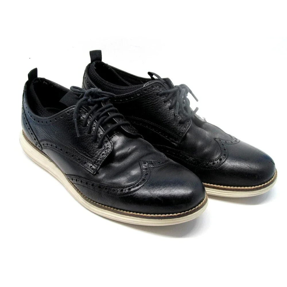 Cole Haan Grand O,s Mens Black Leather Sock Lined Wingtip Size US 9.5 M